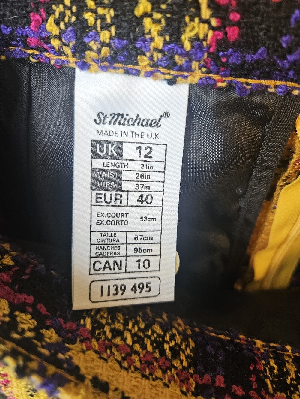 Vintage St. Michael Tweed Plaid Skirt Wool Blend Yellow Black Size Medium Twee - Picture 6 of 8